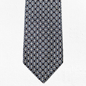 90s Vintage Dion Black Brown Geometric Elegant Luxury Italian Silk Neck Tie